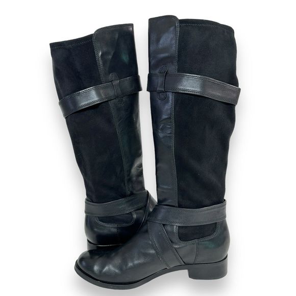 COLE HAAN Riding Boot Sz 8.5 Whitley Black Leather NikeAir Tall Knee High Buckle - Picture 5 of 14